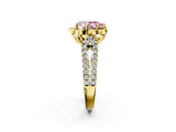 Yellow gold Fancy Pink Pear  Halo Diamond Floral Split Shank Engagement Ring 2