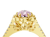 Yellow gold Fancy Pink Pear  Halo Diamond Floral Split Shank Engagement Ring 4