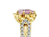 Yellow gold Fancy Pink Pear  Halo Diamond Floral Split Shank Engagement Ring 5