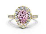 Yellow gold Fancy Pink Pear  Halo Diamond Pavé Band Ring with Prong Setting_20