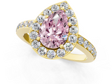 Yellow gold Fancy Pink Pear  Halo Diamond Pavé Band Ring with Prong Setting_21