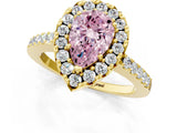 Yellow gold Fancy Pink Pear  Halo Diamond Pavé Solitaire Ring_46