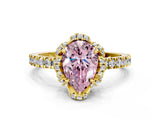 Yellow gold Fancy Pink Pear  Halo Diamond Pave Band Ring with Four-Prong Setting_15