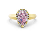 Yellow gold Fancy Pink Pear  Halo Diamond Ring with Cathedral Band and Four-Prong Setting_73