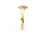Yellow gold Fancy Pink Pear  Halo Diamond Ring with Cathedral Band and Four-Prong Setting_75