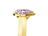 Yellow gold Fancy Pink Pear  Halo Diamond Ring with Cathedral Band and Four-Prong Setting_78