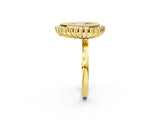Yellow gold Fancy Pink Pear  Halo Diamond Ring with Milgrain Edge and Round Prong Setting_28