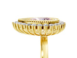 Yellow gold Fancy Pink Pear  Halo Diamond Ring with Milgrain Edge and Round Prong Setting_31