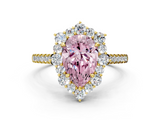 Yellow gold Fancy Pink Pear  Halo Diamond Ring with Pavé Band and Prong Setting_19