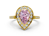 Yellow gold Fancy Pink Pear  Halo Diamond Ring with Split Shank and Four-Prong Setting_62