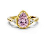 Yellow gold Fancy Pink Pear  Halo Diamond Ring with Tapered Band and Four-Prong Setting_7
