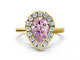 Yellow gold Fancy Pink Pear  Halo Diamond Solitaire with Pavé Band and Four-Prong Setting_72