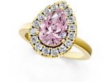 Yellow gold Fancy Pink Pear  Halo Diamond Solitaire with Pavé Band and Four-Prong Setting_73