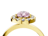 Yellow gold Fancy Pink Pear  Halo Diamond Solitaire with Pavé Band and Four-Prong Setting_76