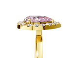 Yellow gold Fancy Pink Pear  Halo Diamond Solitaire with Pavé Band and Four-Prong Setting_77