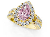 Yellow gold Fancy Pink Pear  Halo Diamond Split Shank Engagement Ring with Prong Setting_112