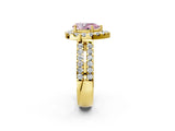 Yellow gold Fancy Pink Pear  Halo Diamond Split Shank Engagement Ring with Prong Setting_113