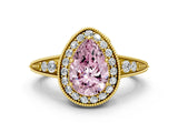 Yellow gold Fancy Pink Pear  Halo Diamond Split Shank Ring with Milgrain Detail_48