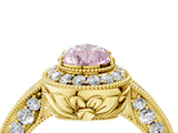 Yellow gold Fancy Pink Pear  Halo Diamond Split Shank Ring with Milgrain Detail_52