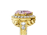 Yellow gold Fancy Pink Pear  Halo Diamond Split Shank Ring with Milgrain Detail_53