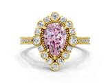 Yellow gold Fancy Pink Pear  Halo Milgrain Pave Diamond Ring with Four-Prong Setting 1