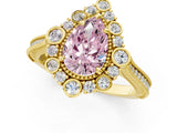 Yellow gold Fancy Pink Pear  Halo Milgrain Pave Diamond Ring with Four-Prong Setting 2