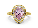 Yellow gold Fancy Pink Pear  Halo Milgrain Solitaire with Bezel Set Side Stones and Pave Band_33