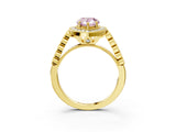 Yellow gold Fancy Pink Pear  Halo Milgrain Solitaire with Bezel Set Side Stones and Pave Band_36