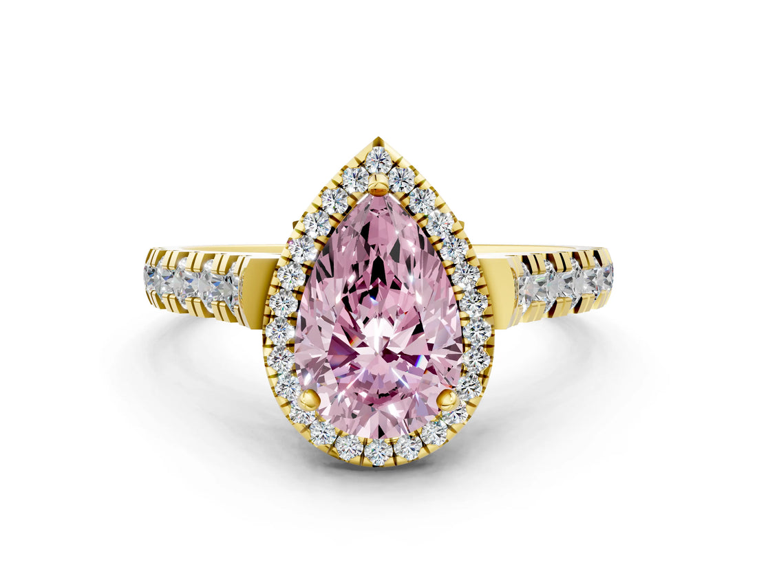 Yellow gold Fancy Pink Pear  Halo Pavé Diamond Engagement Ring with Four-Prong Setting_26