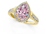 Yellow gold Fancy Pink Pear  Halo Pavé Diamond Engagement Ring with Four-Prong Setting_27