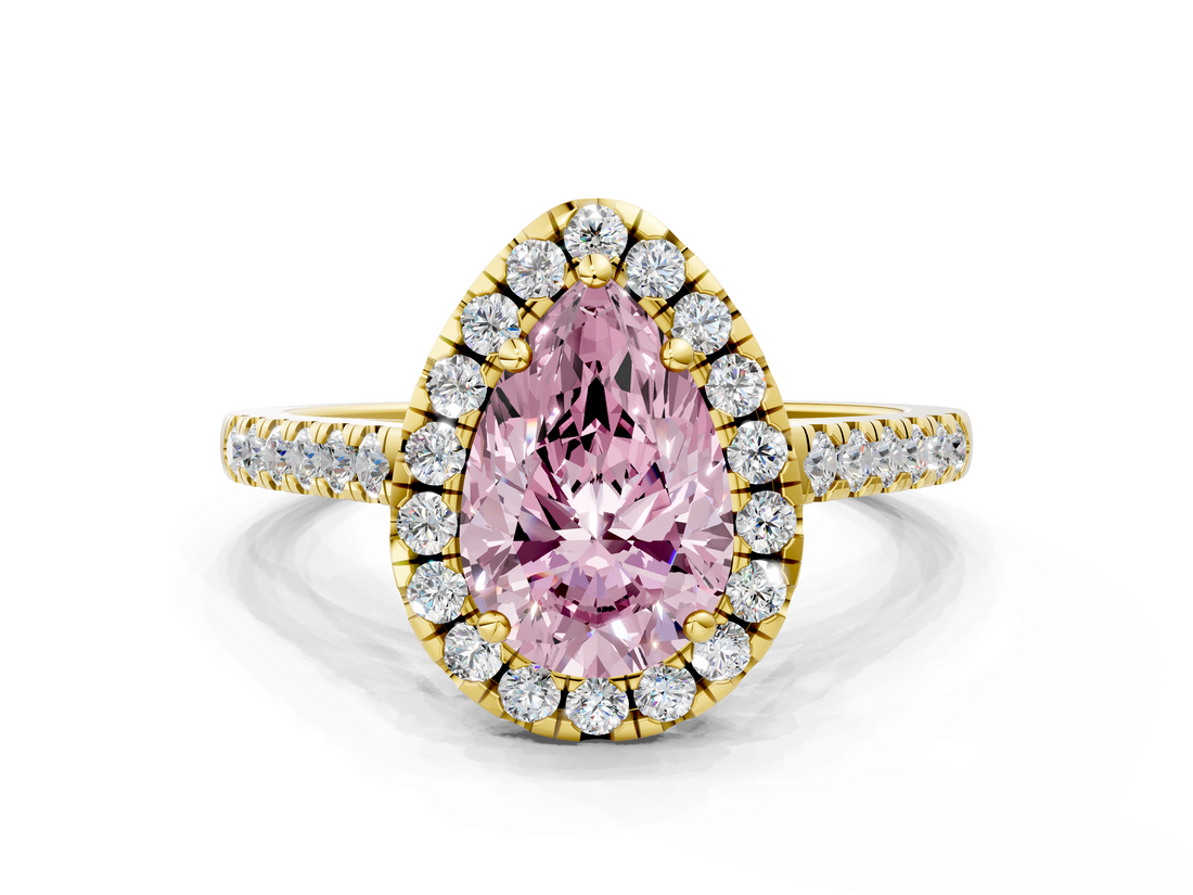 Yellow gold Fancy Pink Pear  Halo Pavé Diamond Engagement Ring with Four-Prong Setting_3