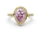Yellow gold Fancy Pink Pear  Halo Pave Band Solitaire Ring with Prong Setting_66