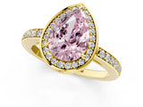 Yellow gold Fancy Pink Pear  Halo Pave Band Solitaire Ring with Prong Setting_67