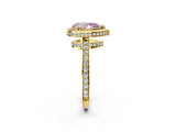 Yellow gold Fancy Pink Pear  Halo Pave Band Solitaire Ring with Prong Setting_68