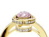 Yellow gold Fancy Pink Pear  Halo Pave Band Solitaire Ring with Prong Setting_70