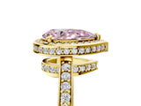 Yellow gold Fancy Pink Pear  Halo Pave Band Solitaire Ring with Prong Setting_71