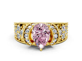 Yellow gold Fancy Pink Pear  Halo Pave Diamond Engagement Ring with Milgrain Detailing_49