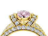 Yellow gold Fancy Pink Pear  Halo Pave Diamond Engagement Ring with Milgrain Detailing_53