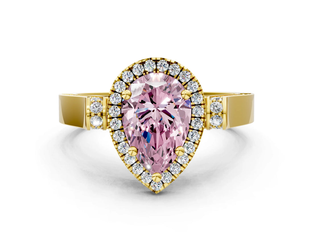 Yellow gold Fancy Pink Pear  Halo Pave Split Shank Prong Setting Ring_111