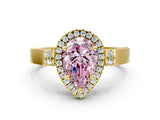 Yellow gold Fancy Pink Pear  Halo Pave Split Shank Prong Setting Ring_111