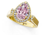 Yellow gold Fancy Pink Pear  Halo Pave Split Shank Prong Setting Ring_112