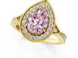 Yellow gold Fancy Pink Pear  Halo Round Diamond Milgrain Pave Engagement Ring_4