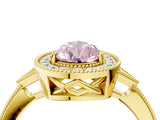 Yellow gold Fancy Pink Pear  Halo Round Diamond Milgrain Pave Engagement Ring_7