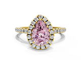 Yellow gold Fancy Pink Pear  Halo Round Diamond Pavé Band Four-Prong Ring_3