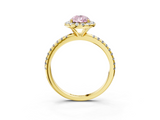 Yellow gold Fancy Pink Pear  Halo Round Diamond Pavé Band Four-Prong Ring_6