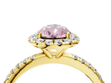 Yellow gold Fancy Pink Pear  Halo Round Diamond Pavé Band Four-Prong Ring_7
