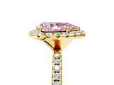 Yellow gold Fancy Pink Pear  Halo Round Diamond Pavé Band Four-Prong Ring_8