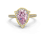 Yellow gold Fancy Pink Pear  Halo Round Diamond Pave Band with Four-Prong Setting_38
