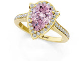 Yellow gold Fancy Pink Pear  Halo Round Diamond Pave Band with Four-Prong Setting_39