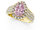 Yellow gold Fancy Pink Pear  Halo Round Diamond Pave Band with Prong Setting 2